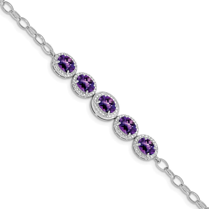 8 Zoll Sterlingsilber Rhod-plat Amethyst Armband