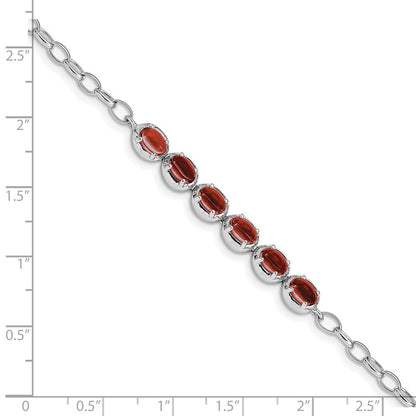 8 Zoll Sterlingsilber Rhodiniert Granat Armband