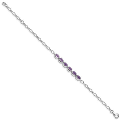 8 Zoll Sterlingsilber Rhodiniert Amethyst Armband