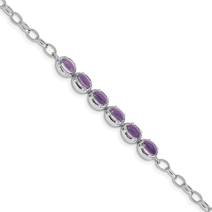 8 Zoll Sterlingsilber Rhodiniert Amethyst Armband