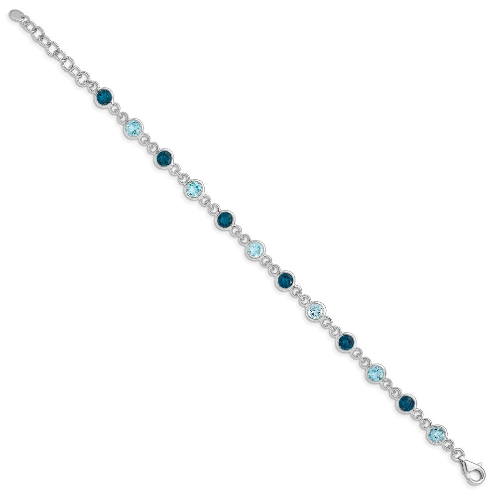8 Zoll Sterlingsilber Rhod-plat London und Licht Schweizer Blautopas Armband