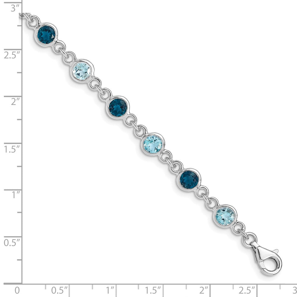8 Zoll Sterlingsilber Rhod-plat London und Licht Schweizer Blautopas Armband