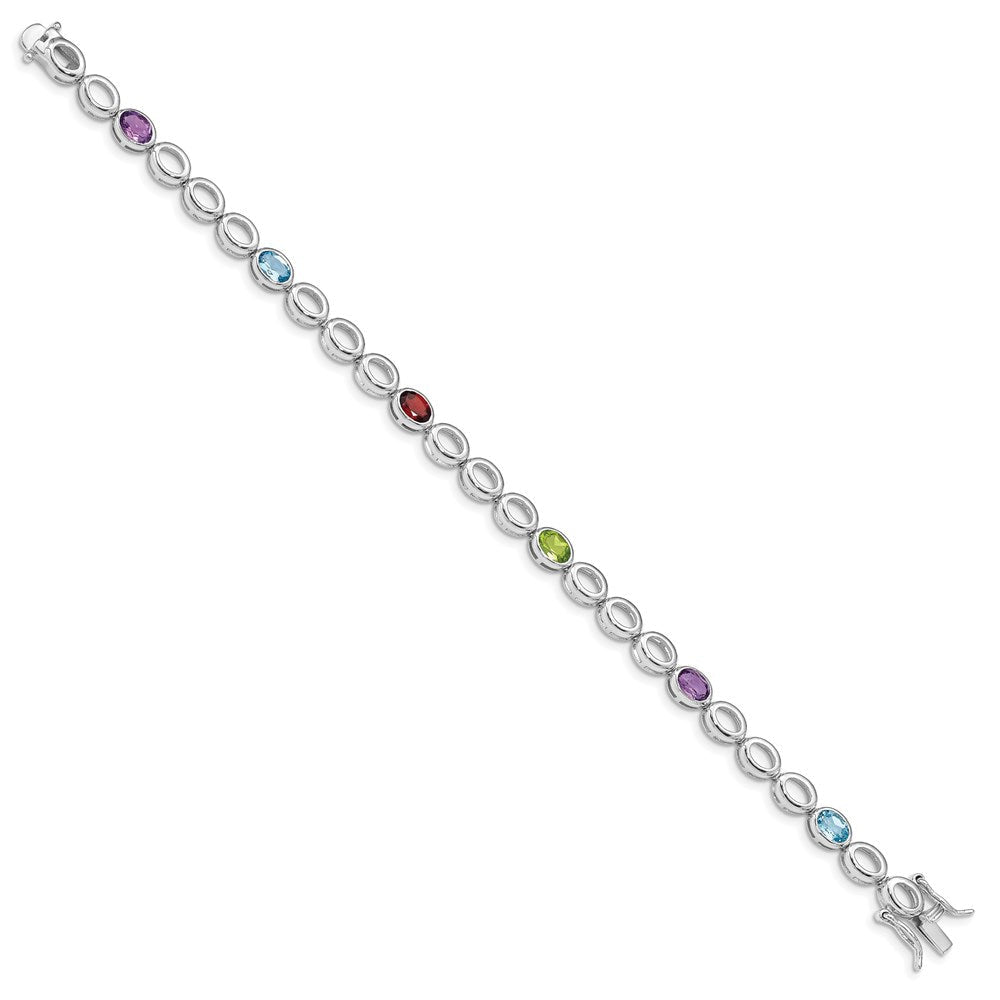 7.5 Zoll Sterlingsilber Rhod-plat Amethyst Blautopas Granat Peridot Armband