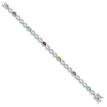 7.5 Zoll Sterlingsilber Rhod-plat Amethyst Blautopas Granat Peridot Armband