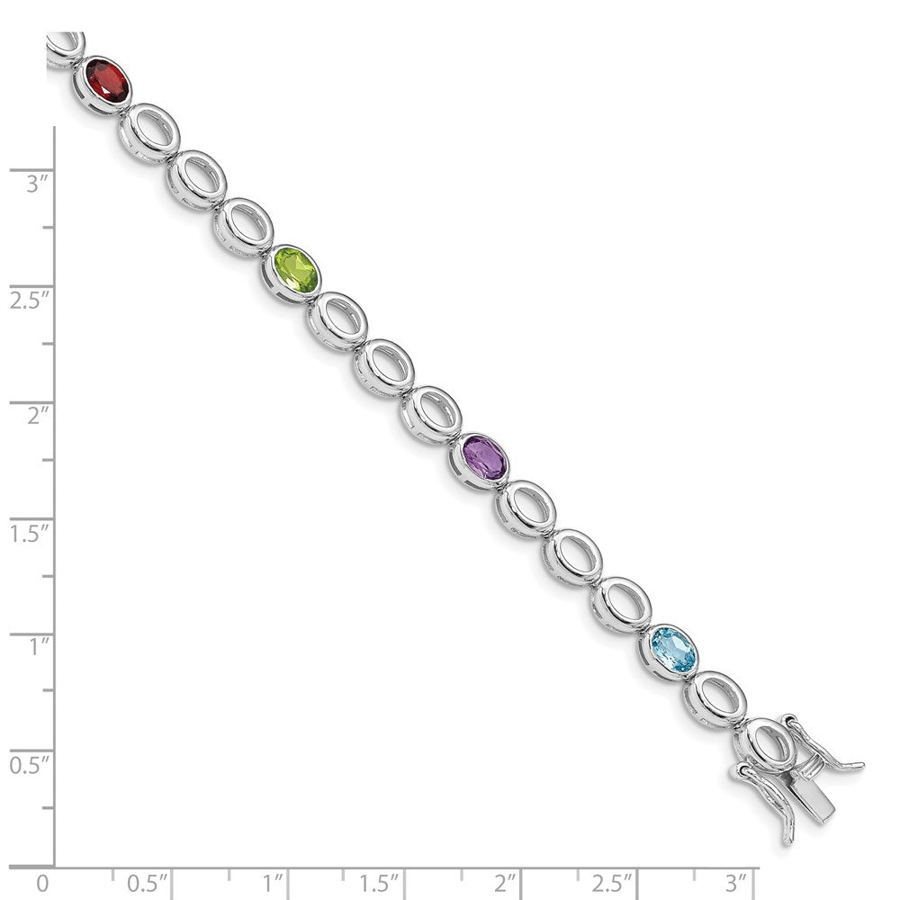 7.5 Zoll Sterlingsilber Rhod-plat Amethyst Blautopas Granat Peridot Armband