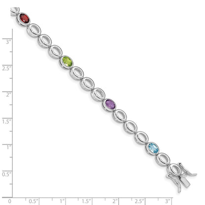 7.5 Zoll Sterlingsilber Rhod-plat Amethyst Blautopas Granat Peridot Armband