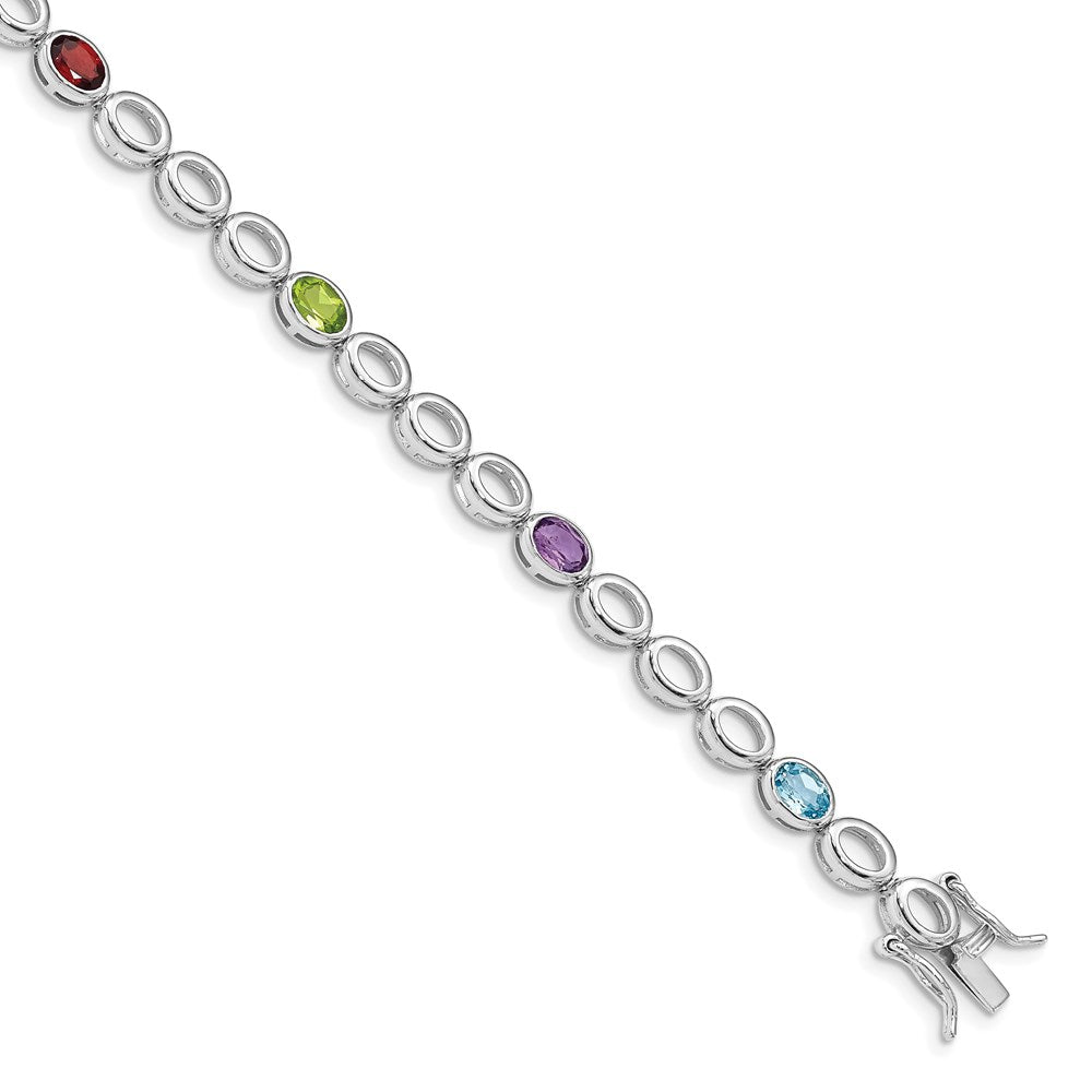 7.5 Zoll Sterlingsilber Rhod-plat Amethyst Blautopas Granat Peridot Armband