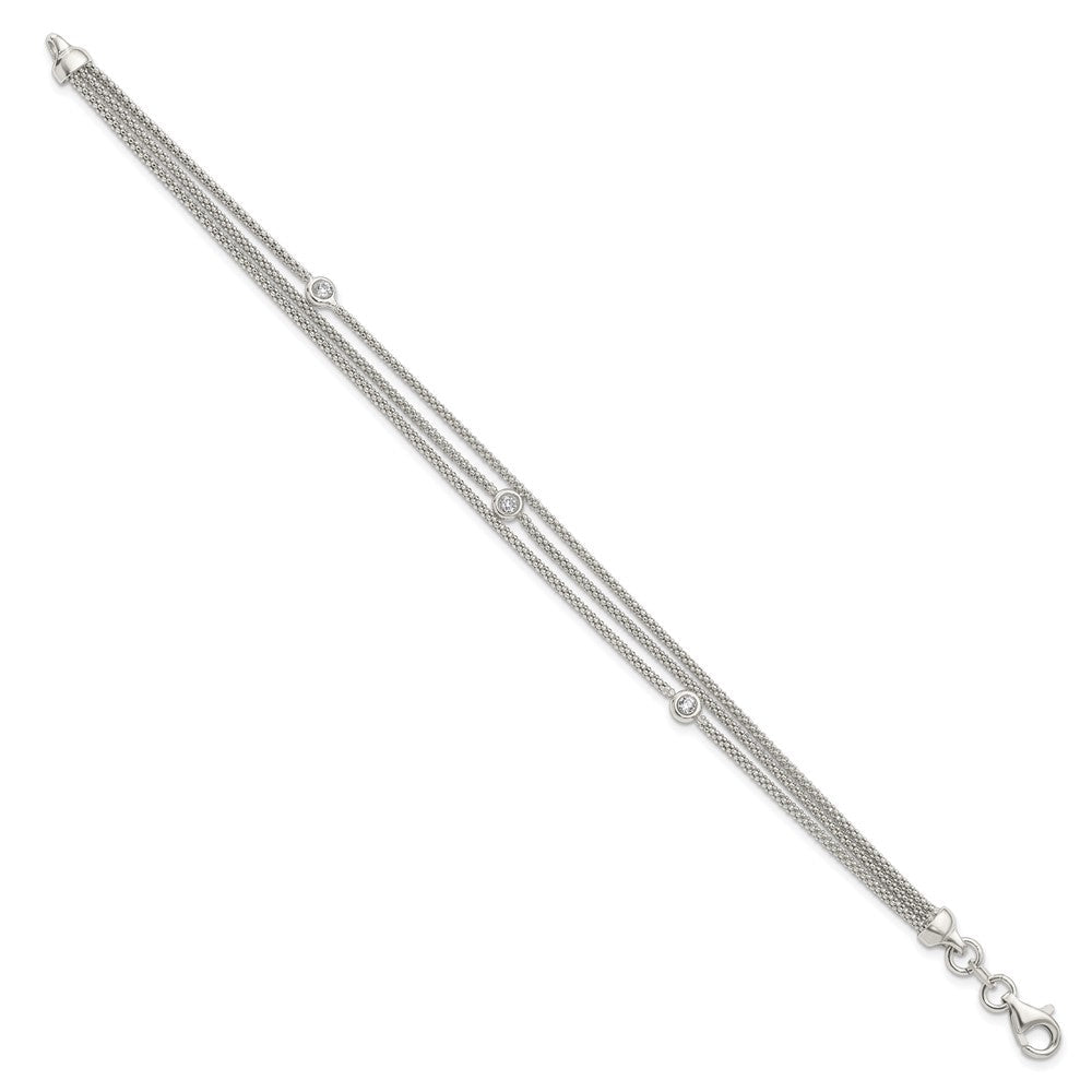 7.5 Zoll Sterlingsilber Poliert Multi Strang Zirkonia Armband