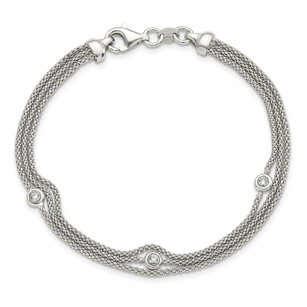 7.5 Zoll Sterlingsilber Poliert Multi Strang Zirkonia Armband