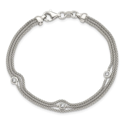 7.5 Zoll Sterlingsilber Poliert Multi Strang Zirkonia Armband
