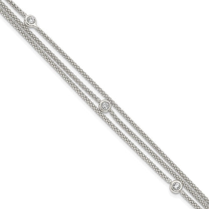 7.5 Zoll Sterlingsilber Poliert Multi Strang Zirkonia Armband