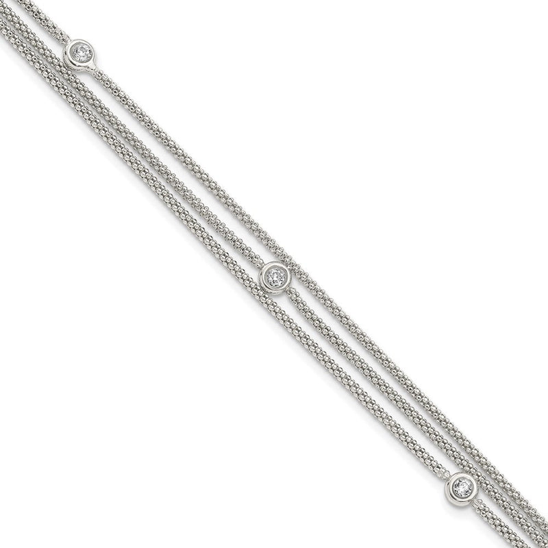 7.5 Zoll Sterlingsilber Poliert Multi Strang Zirkonia Armband
