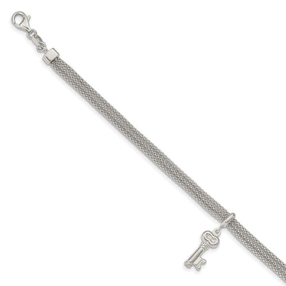7.5 Zoll Sterlingsilber Poliert Multi Strang Key Hängend Armband