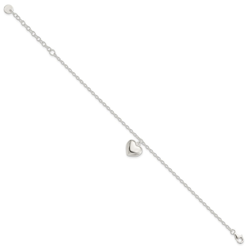 8 Zoll Sterlingsilber Gewölbt Herz mit 1.5 Zoll Verlängerung Armband