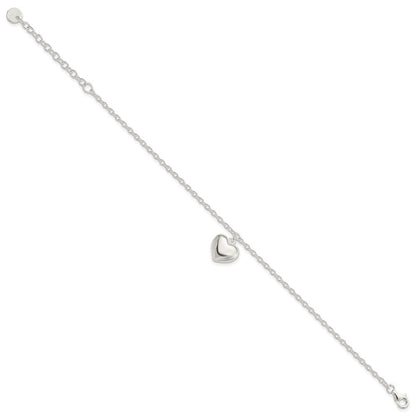 8 Zoll Sterlingsilber Gewölbt Herz mit 1.5 Zoll Verlängerung Armband