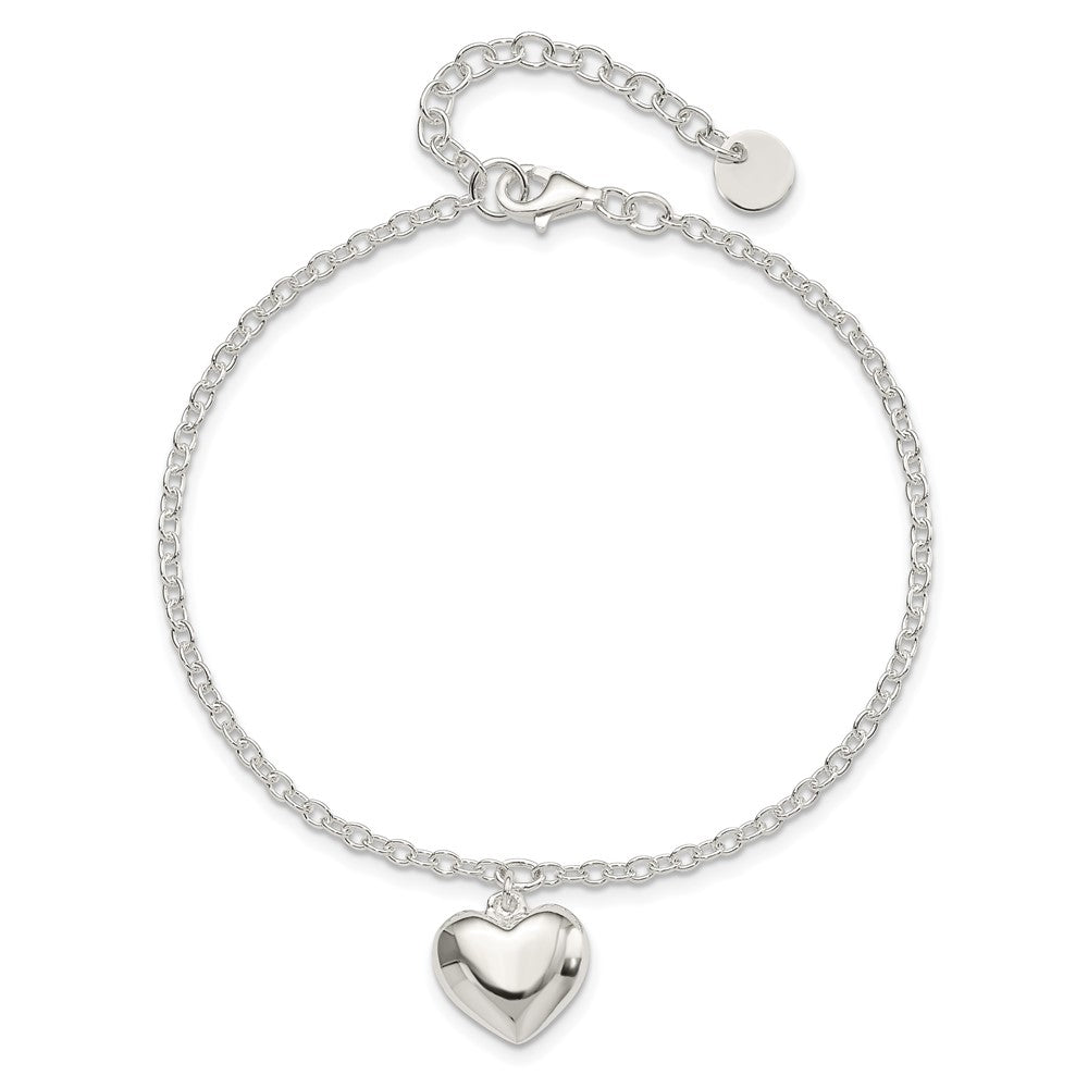 8 Zoll Sterlingsilber Gewölbt Herz mit 1.5 Zoll Verlängerung Armband