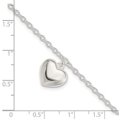 8 Zoll Sterlingsilber Gewölbt Herz mit 1.5 Zoll Verlängerung Armband