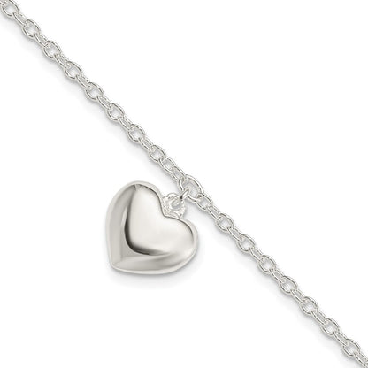 8 Zoll Sterlingsilber Gewölbt Herz mit 1.5 Zoll Verlängerung Armband