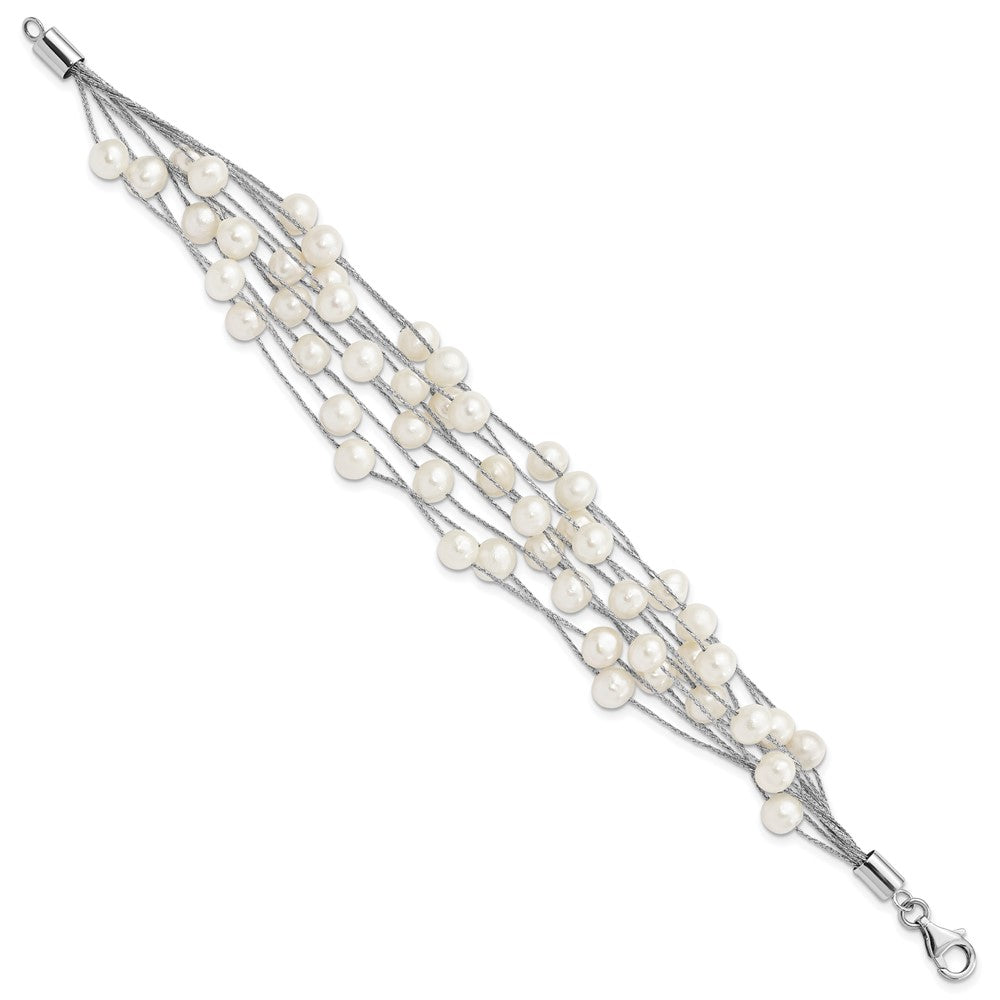 7.25 Zoll Sterlingsilber Rhod-plat 7-8mm Weiß Fwc Perle 10-rows Armband