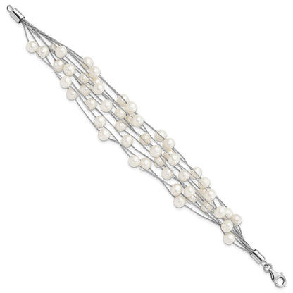 7.25 Zoll Sterlingsilber Rhod-plat 7-8mm Weiß Fwc Perle 10-rows Armband