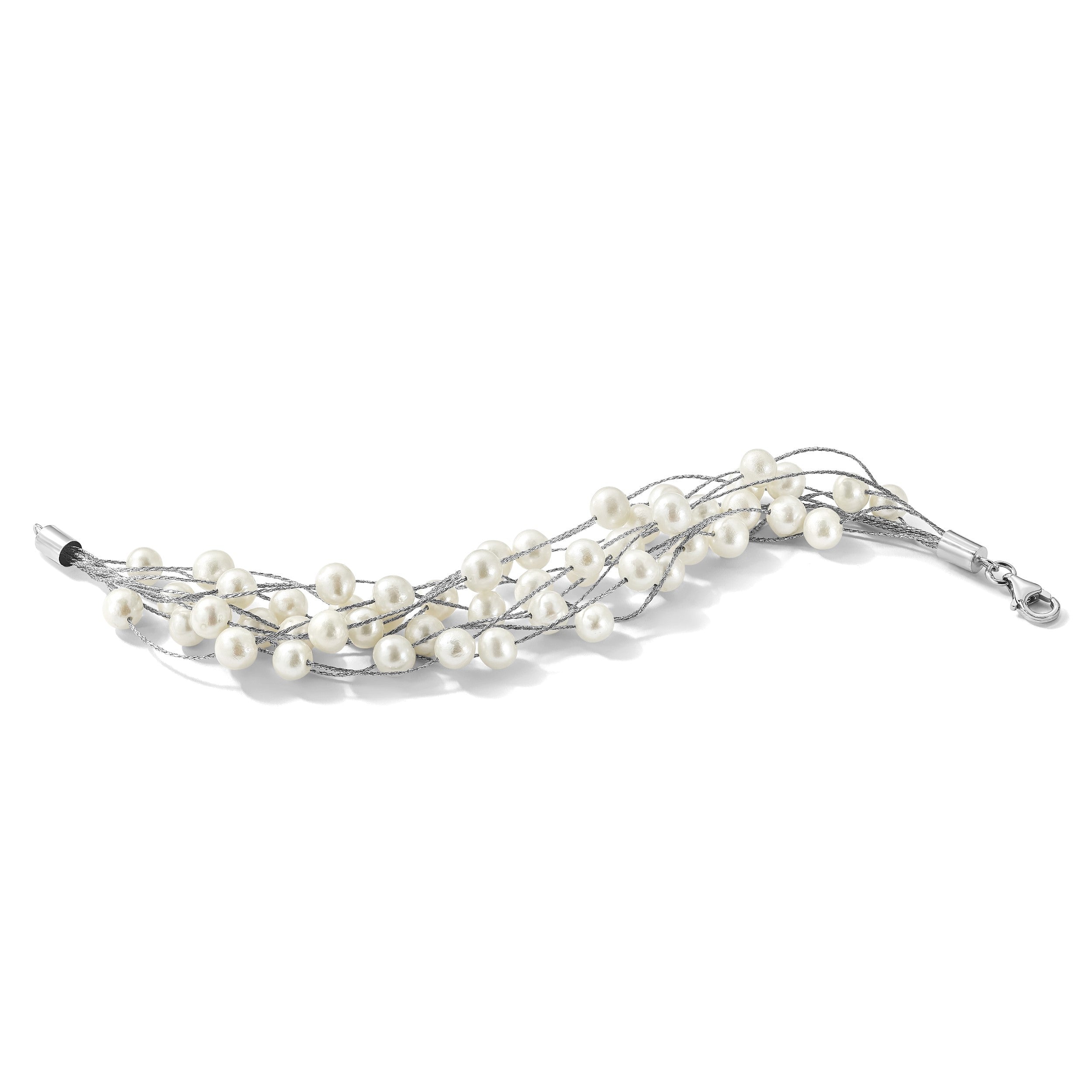 7.25 Zoll Sterlingsilber Rhod-plat 7-8mm Weiß Fwc Perle 10-rows Armband