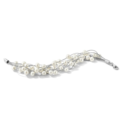 7.25 Zoll Sterlingsilber Rhod-plat 7-8mm Weiß Fwc Perle 10-rows Armband