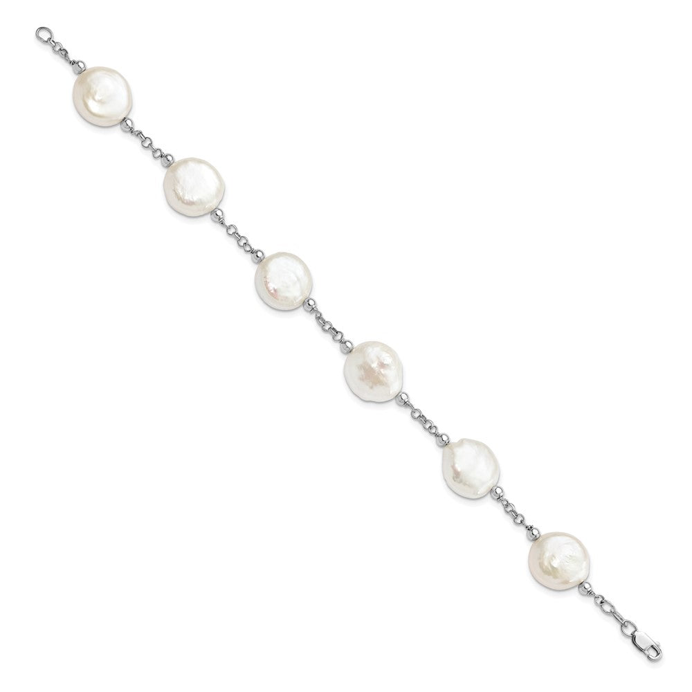7.5 Zoll Sterlingsilber Rhodiniert 12-13 Münze Fwc Perle 6 Stat Armband