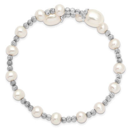 Sterlingsilber Rhodiniert 5-6mm und 8mm Weiß Fwc Perle Spirale Armreif