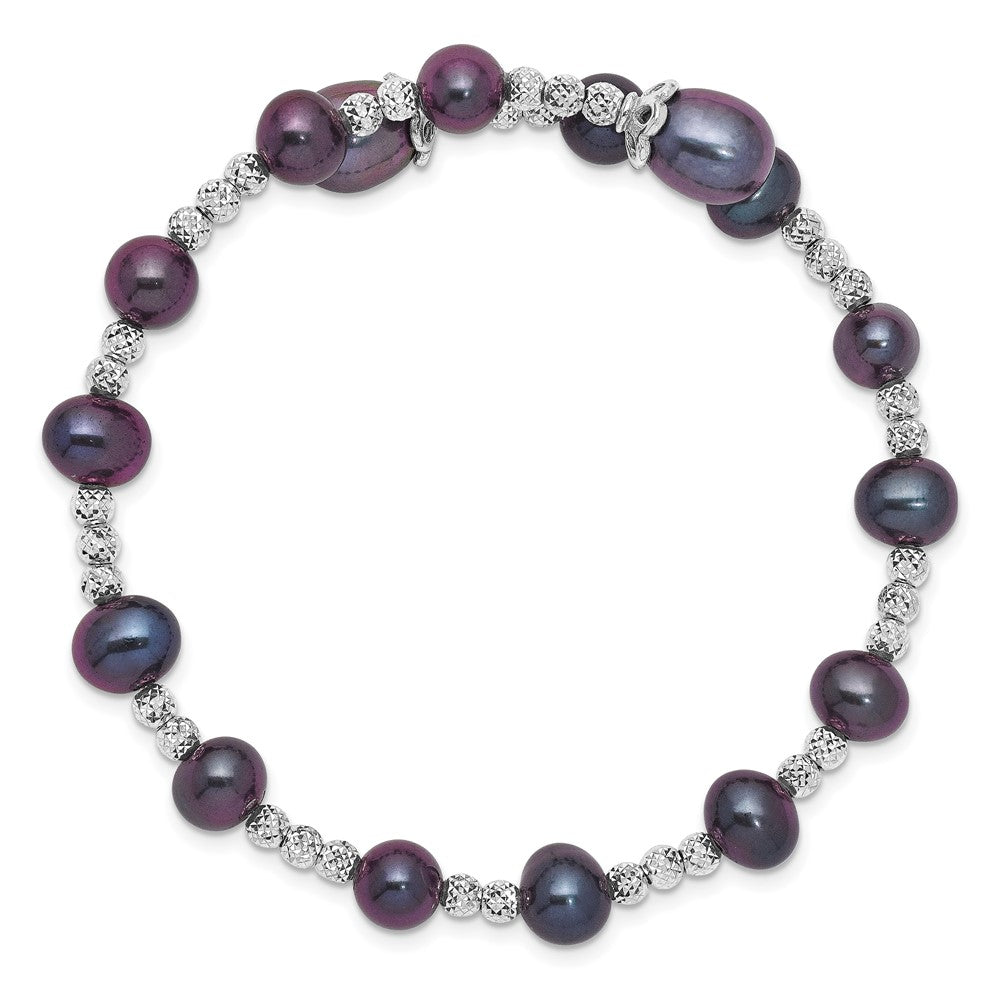 Sterlingsilber Rhodiniert 6-7mm und 8mm Schwarz Fwc Perle Spirale Armreif