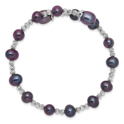 Sterlingsilber Rhodiniert 6-7mm und 8mm Schwarz Fwc Perle Spirale Armreif