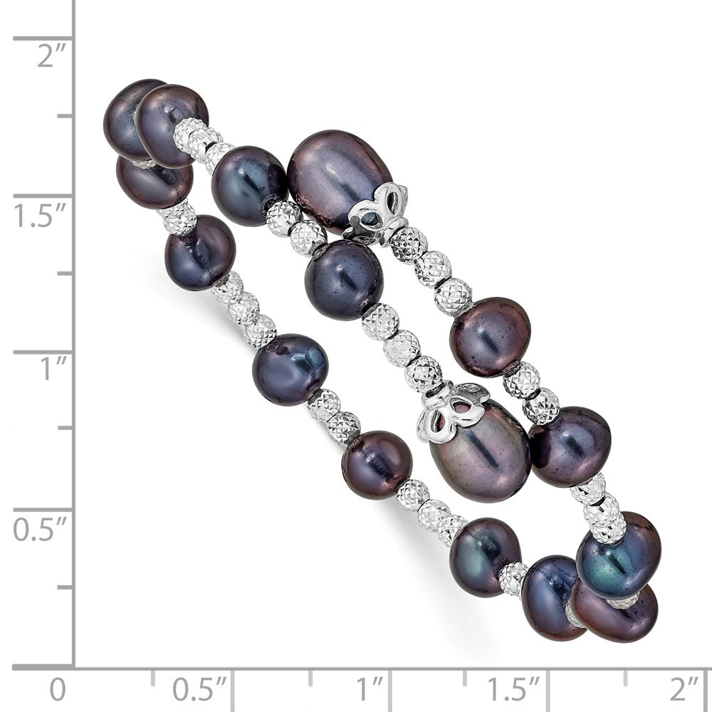 Sterlingsilber Rhodiniert 6-7mm und 8mm Schwarz Fwc Perle Spirale Armreif