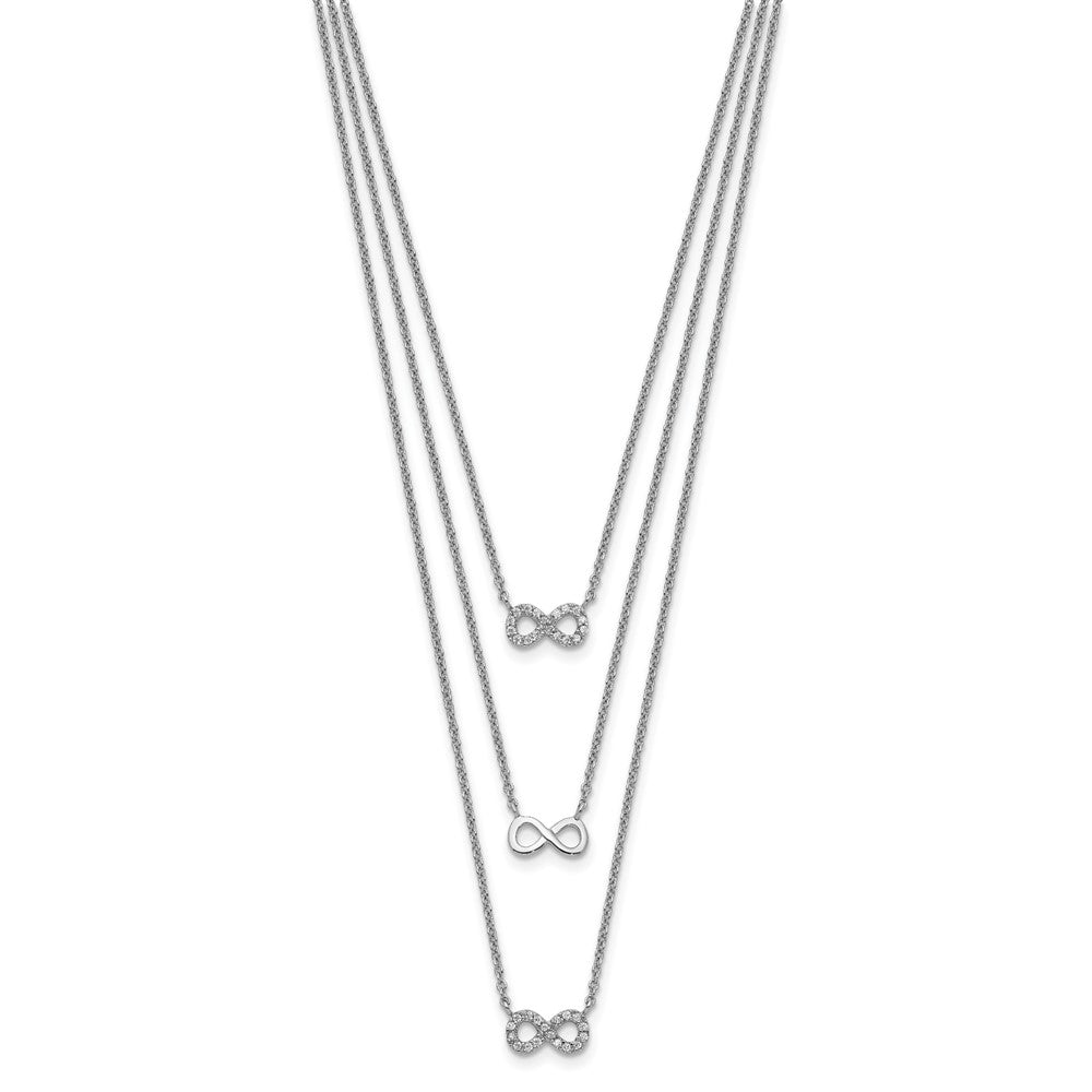 Sterlingsilber Rhodiniert 3-strand Zirkonia Unendlichkeit mit 2 Zoll Verlängerung. Halskette