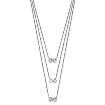 Sterlingsilber Rhodiniert 3-strand Zirkonia Unendlichkeit mit 2 Zoll Verlängerung. Halskette