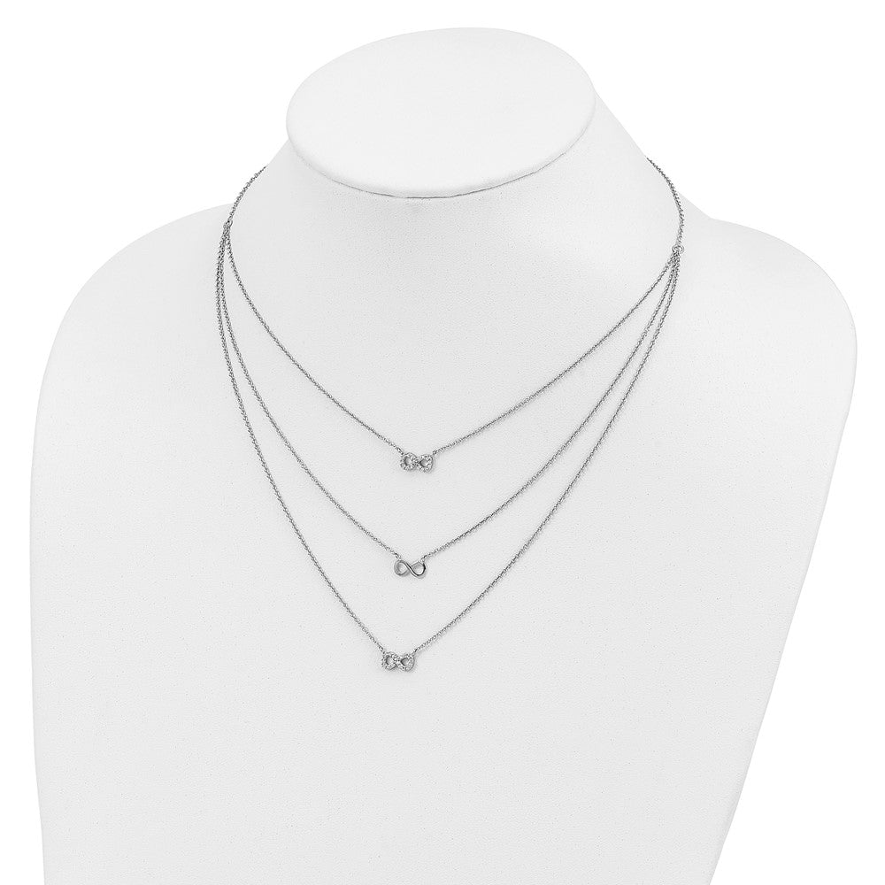Sterlingsilber Rhodiniert 3-strand Zirkonia Unendlichkeit mit 2 Zoll Verlängerung. Halskette