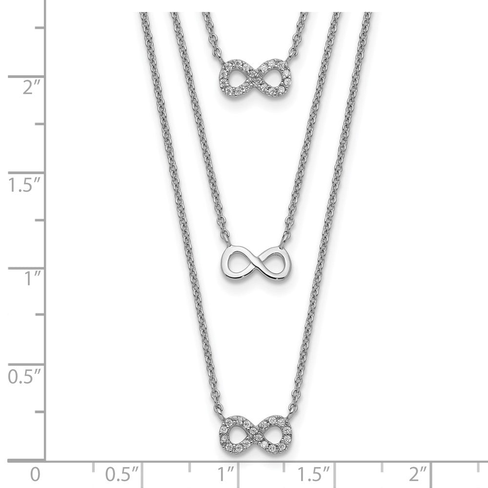 Sterlingsilber Rhodiniert 3-strand Zirkonia Unendlichkeit mit 2 Zoll Verlängerung. Halskette