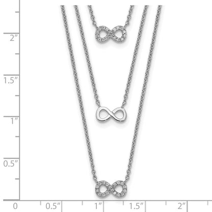 Sterlingsilber Rhodiniert 3-strand Zirkonia Unendlichkeit mit 2 Zoll Verlängerung. Halskette