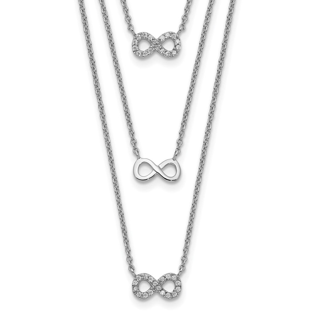 Sterlingsilber Rhodiniert 3-strand Zirkonia Unendlichkeit mit 2 Zoll Verlängerung. Halskette