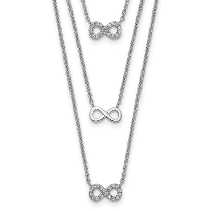 Sterlingsilber Rhodiniert 3-strand Zirkonia Unendlichkeit mit 2 Zoll Verlängerung. Halskette