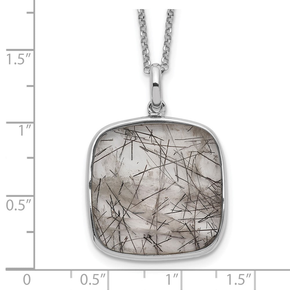 Sterlingsilber Rhodiniert Quadratisch Schwarz Rutilated Quarz Halskette