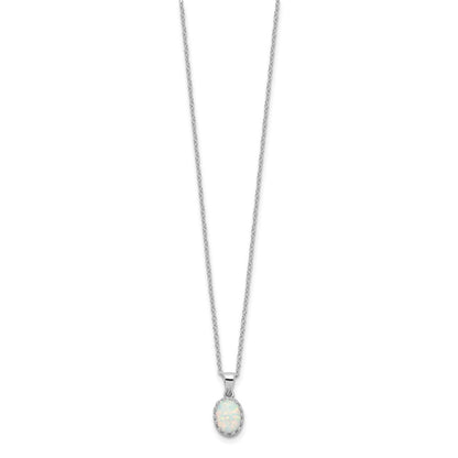 Sterlingsilber Rhodiniert Poliert Oval Erzeugt Opal Halskette