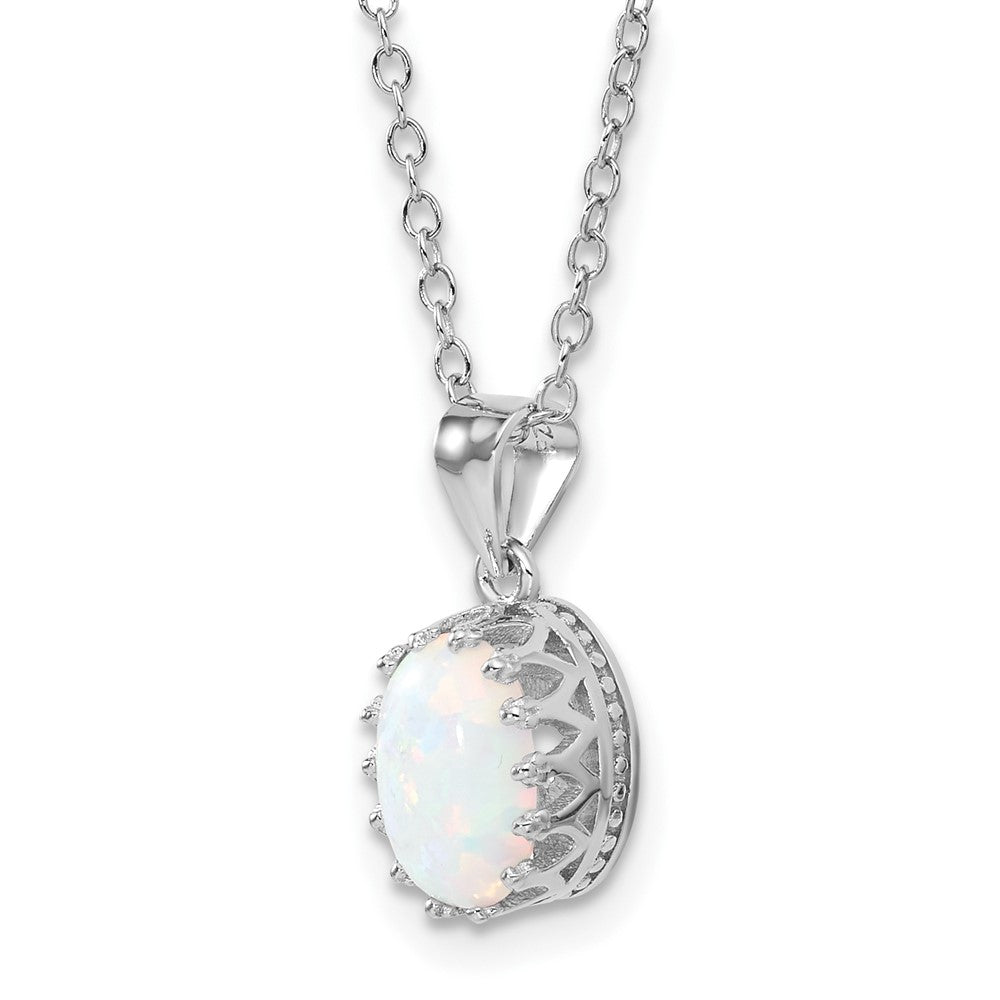 Sterlingsilber Rhodiniert Poliert Oval Erzeugt Opal Halskette