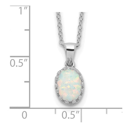 Sterlingsilber Rhodiniert Poliert Oval Erzeugt Opal Halskette