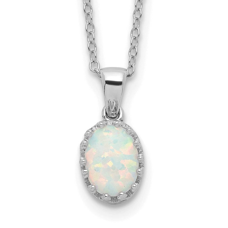 Sterlingsilber Rhodiniert Poliert Oval Erzeugt Opal Halskette