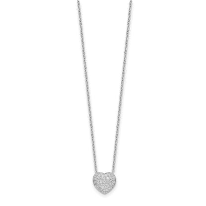Sterlingsilber Rhodiniert Zirkonia Herz mit 1.5 Zoll Verlängerung Halskette