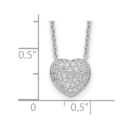 Sterlingsilber Rhodiniert Zirkonia Herz mit 1.5 Zoll Verlängerung Halskette
