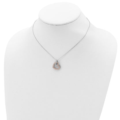 Sterlingsilber und Roséfarben Zirkonia Herzen mit 2 Zoll Verlängerung. Halskette