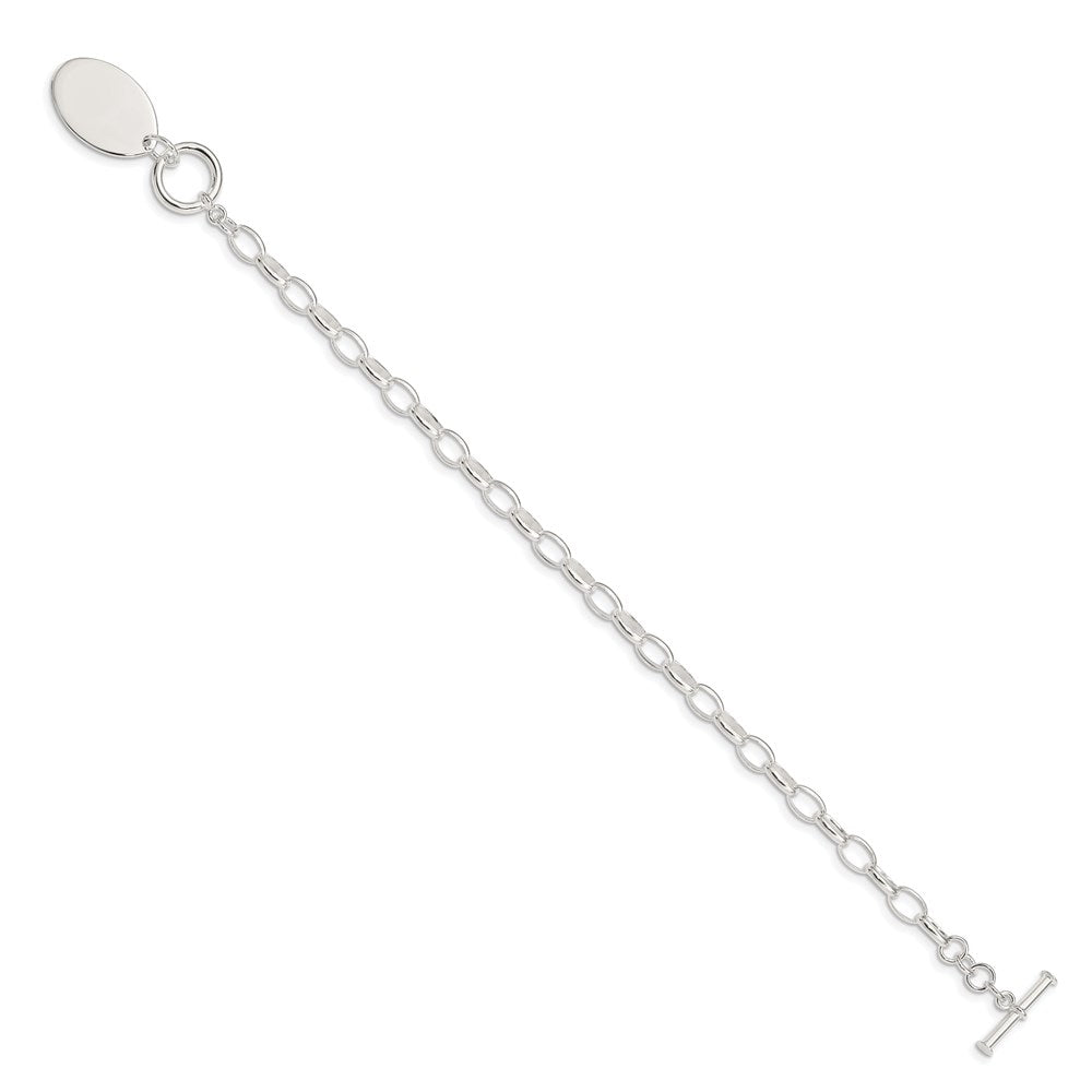 7 Zoll Sterlingsilber Rhodiniert Fantasie Oval Plättchen Armband