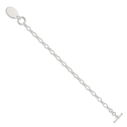7 Zoll Sterlingsilber Rhodiniert Fantasie Oval Plättchen Armband