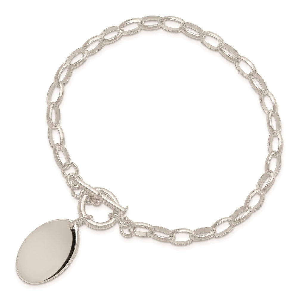 7 Zoll Sterlingsilber Rhodiniert Fantasie Oval Plättchen Armband