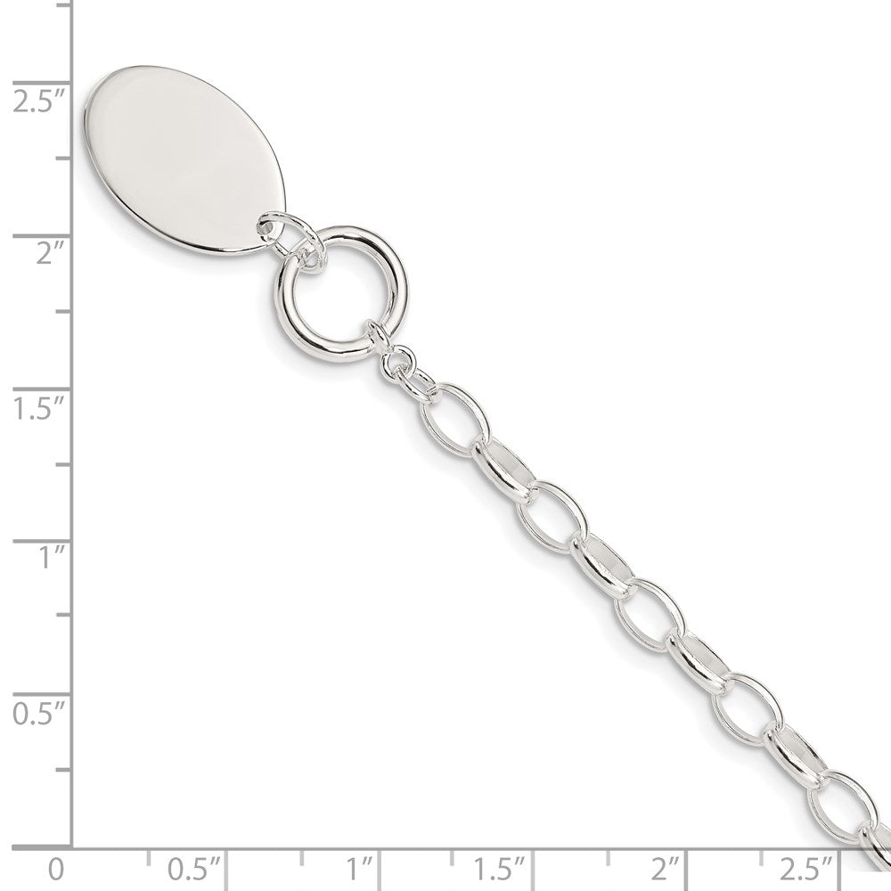 7 Zoll Sterlingsilber Rhodiniert Fantasie Oval Plättchen Armband